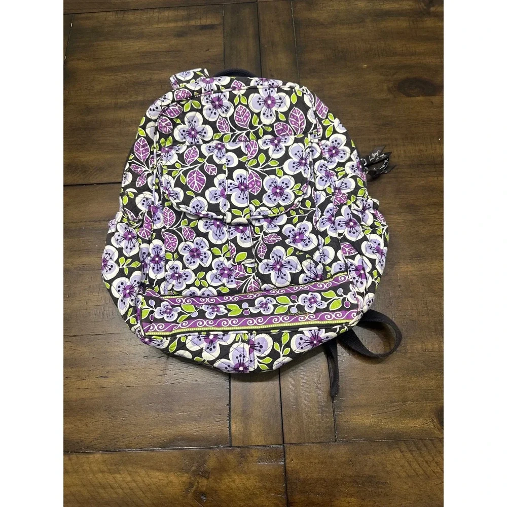 Vera Bradley Plum Crazy Small Backpack Bookbag Retired Purple Floral Cotton